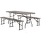 6FT 3PCS Faux Rattan Outdoor Camping Table Bench Set with Carrying Handles, Folding Picnic Table with 2 Benches, Brown