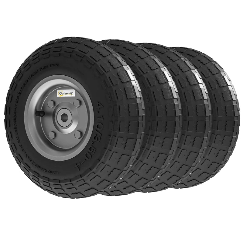 Set of 4 Pneumatic Wheels, 10" Wheelbarrow Wheels Replacement for Barn Carts, Hose Carts, Garden Carts, Black
