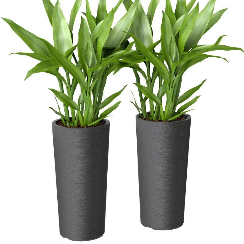 24" Tall Planters Set of 2, Indoor Outdoor Plastic Flower Pots with Inner Bucket and Drainage Holes, Dark Gray