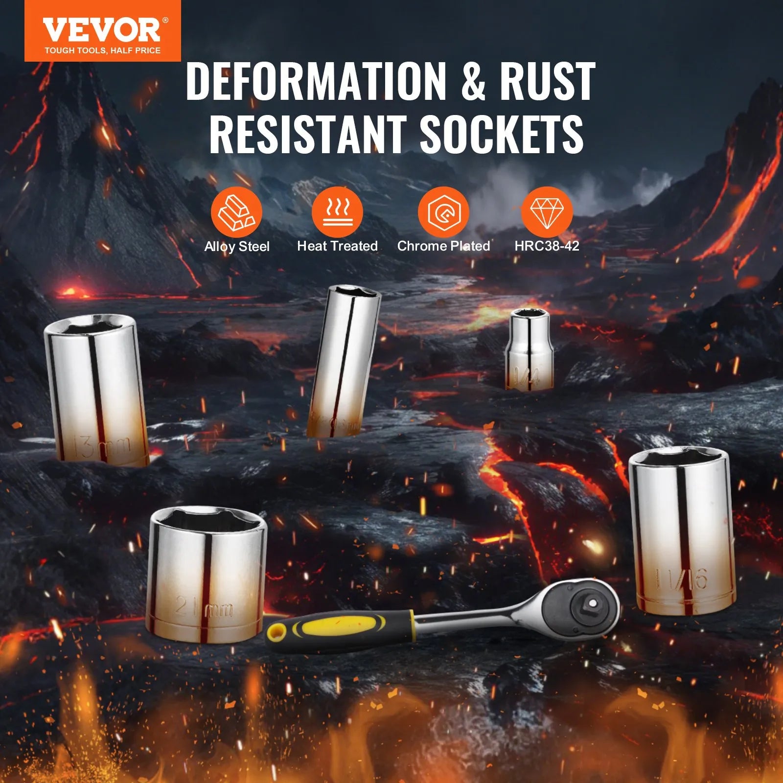 VEVOR 207-Piece Mechanics Tool Set 1/4" 3/8" 1/2" Drive Sockets SAE and Metric