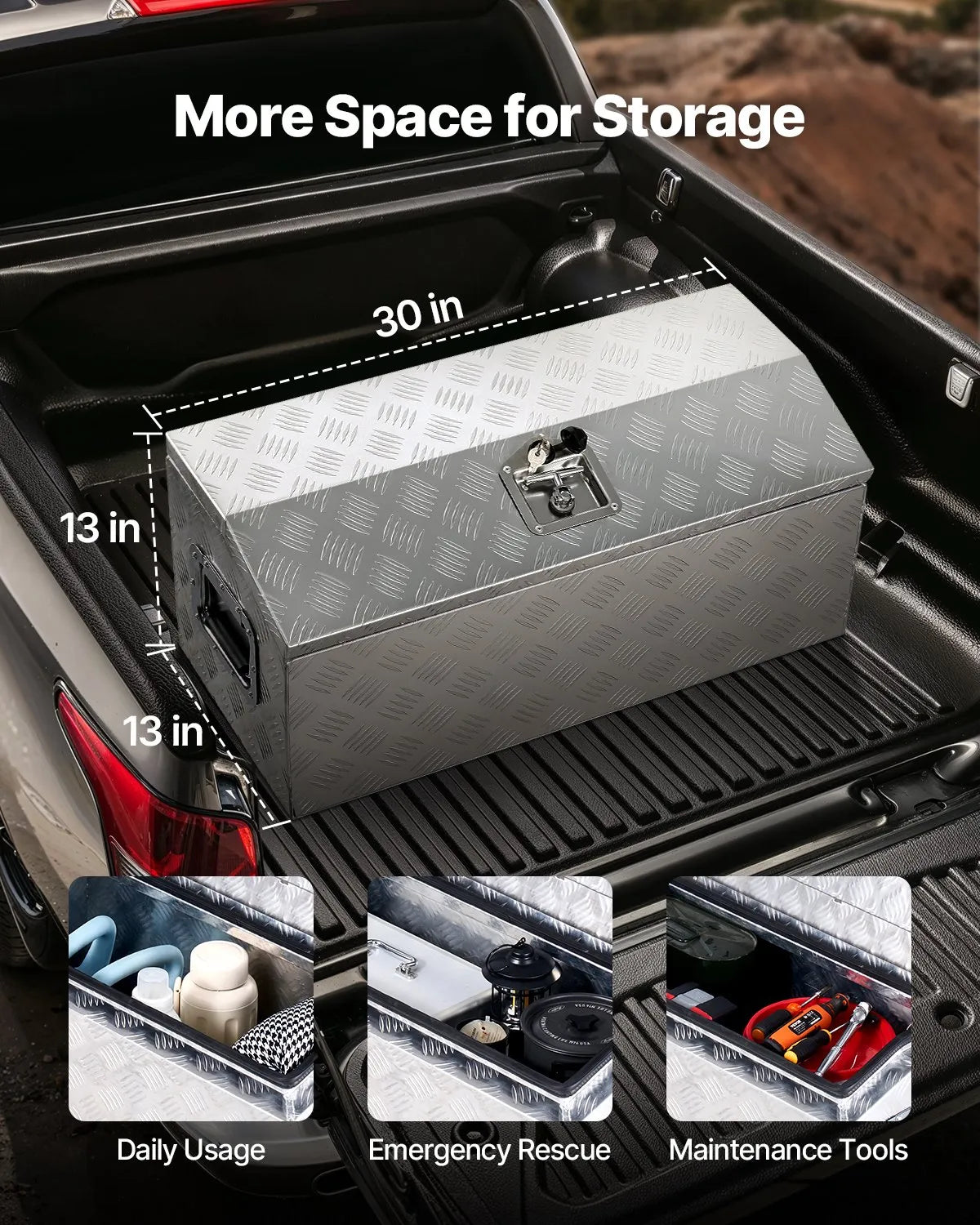 VEVOR 30"x13"x13" Heavy Duty Aluminum Truck Bed Tool Box for Pickup RV Silver