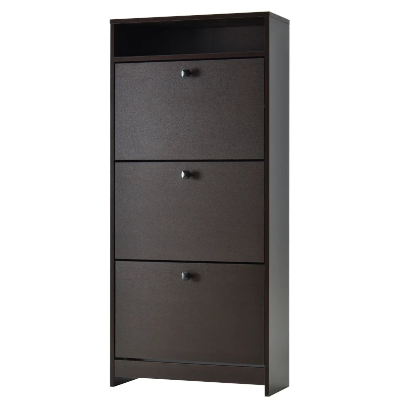 Slim Shoe Storage with 3 Flip Drawers and Adjustable Shelves Shoe Cabinet Organizer for 9 Pair, Coffee