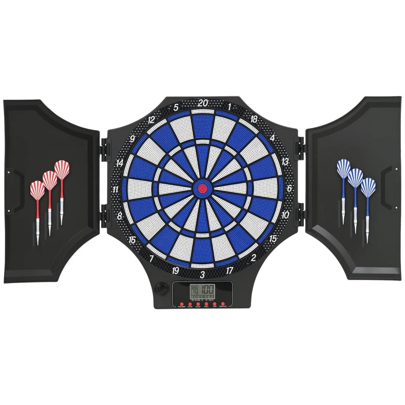 Soozier Electronic Dartboard Set with 31 Games and 285 Programs for 8 Players, Soft Tip Dart Board Set with Cabinet, 6 Darts and 6 Spare Tips, LCD Display