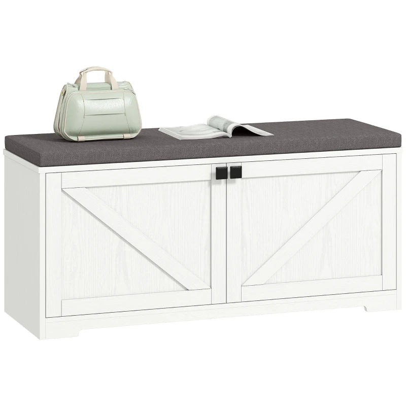 Shoe Storage Bench with Padded Seat, Entryway Bench Holds up to 352 lb, Shoe Organizer, 8 Pairs, White Wood Grain