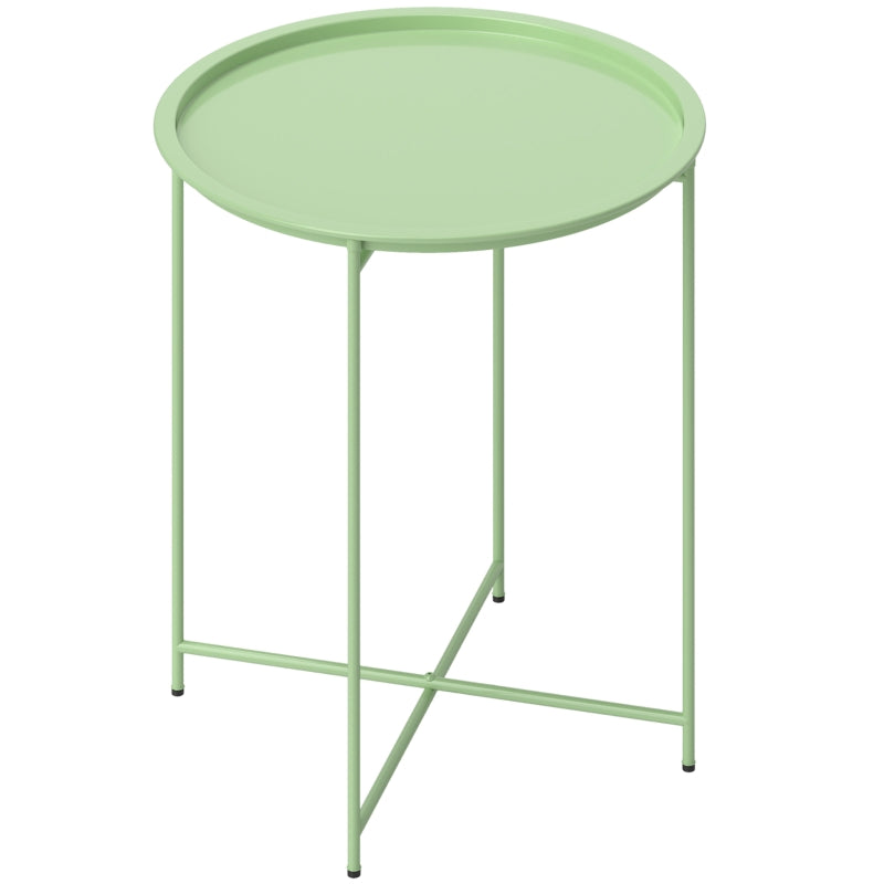 18" Outdoor Side Table with Removable Tray and Folding Legs, Indoor Outdoor for Balcony, Porch, Green