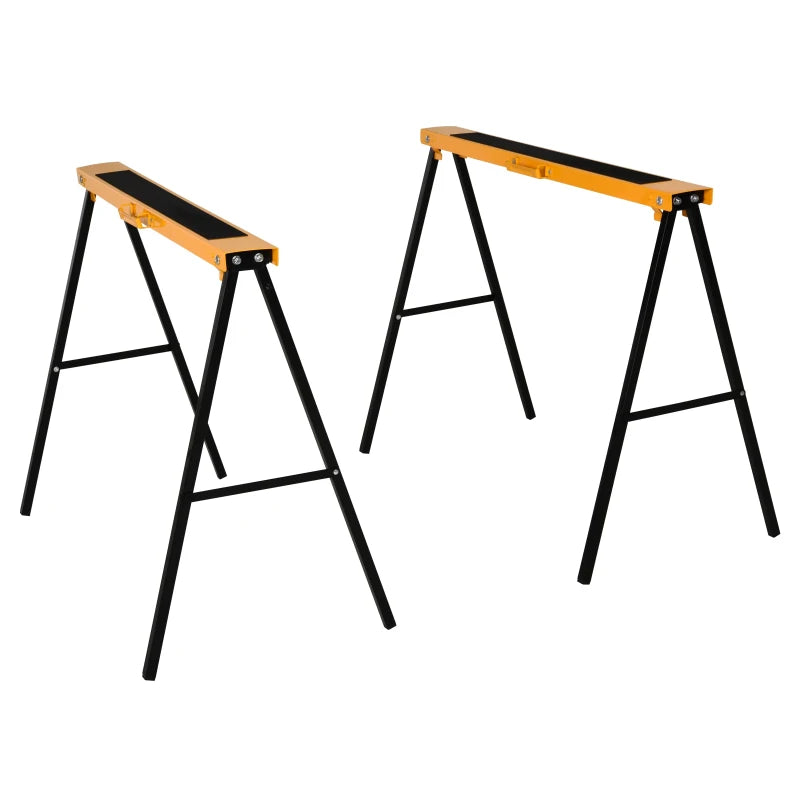 2PCS Saw Horse Twin Pack Folding Workbench Metal Trestle Stands with Non-slip EVA Surface Orange