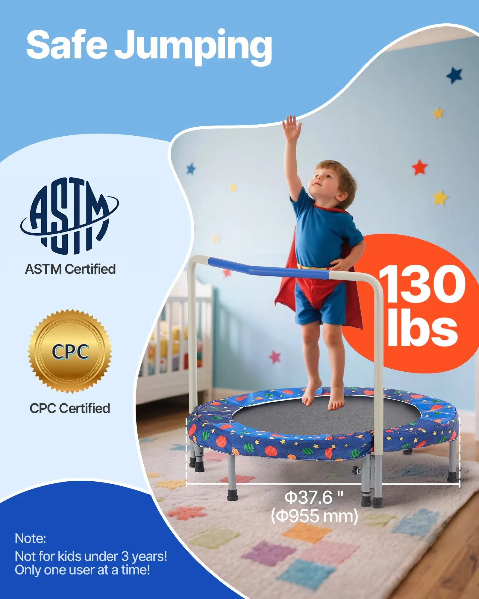 VEVOR 36" Trampoline for Kids Foldable Mini Toddler Trampoline Indoor Outdoor