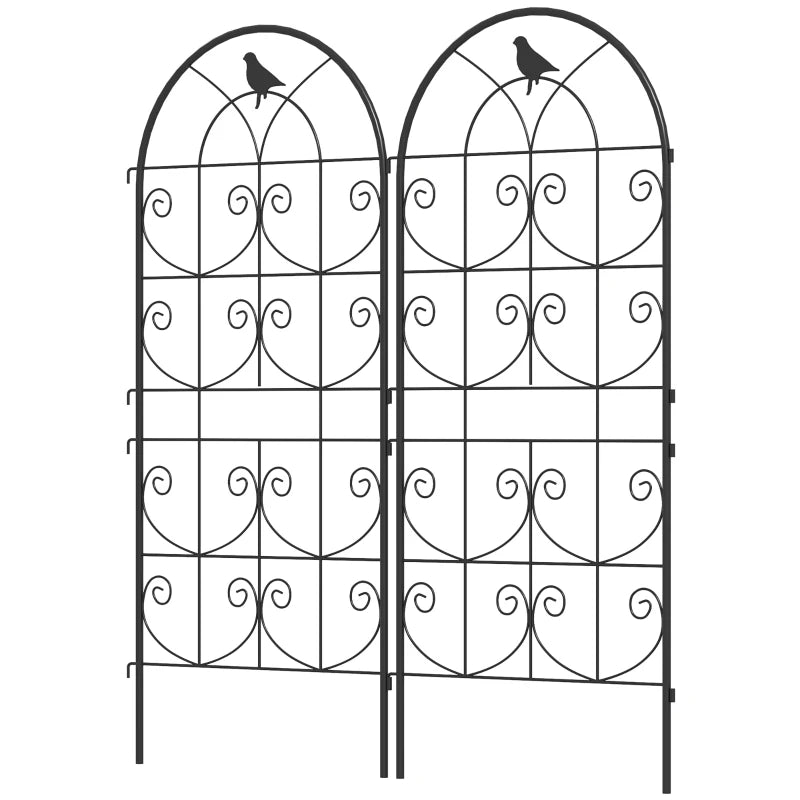Set of 2 Metal Garden Trellis, Decorative Trellis Panels, Bird Design, 19.7" W x 47.2" H, Black