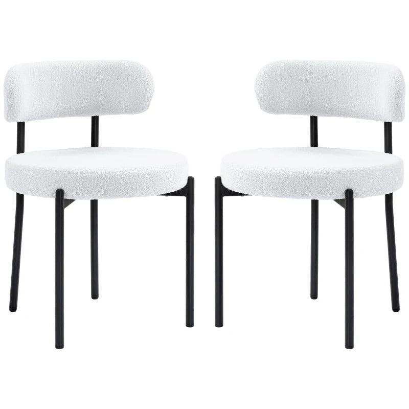 2 Pieces Kitchen Chairs, Modern Dining Chairs w/ Berber Fleece Upholstery and Steel Legs for Living Room, Cream White