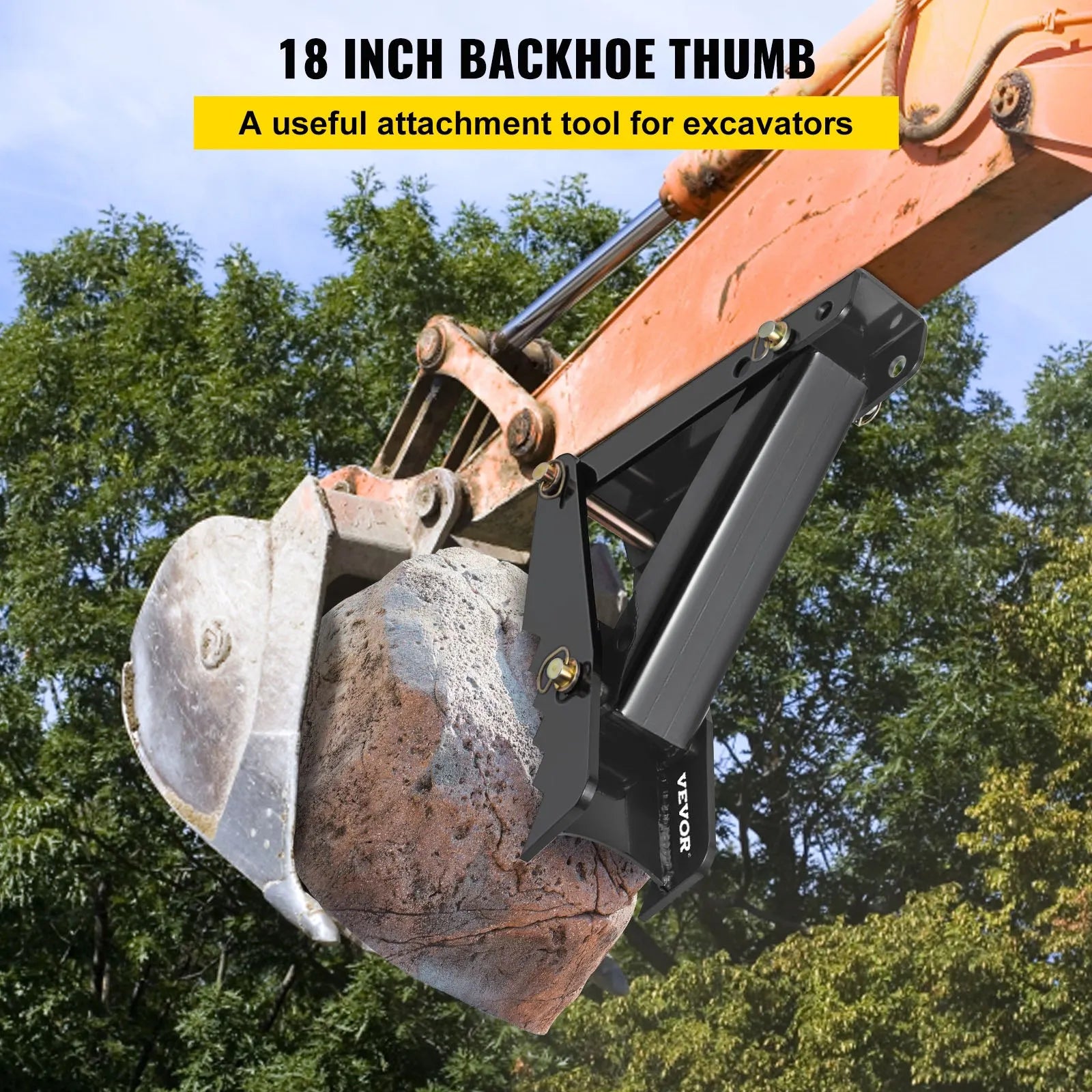 VEVOR 18" Backhoe Thumb, 1/2" Teeth Thickness Heavy Duty Excavator Thumb, Black Steel Weld On Thumb Attachments with 12mm Bolt-On Design Adjustable Mechanical Thumb for Backhoe/Excavator