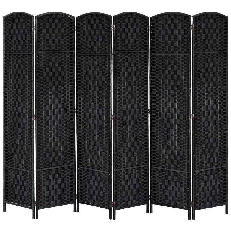 6ft Folding Room Divider, 6 Panel Wall Partition with Wooden Frame for Bedroom, Home Office, Black