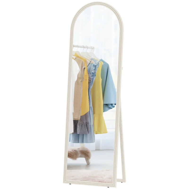 64" x 21" Full Length Mirror, Free Standing, Leaning or Wall, Arched Full Body Mirror with Faux Stone Frame, White
