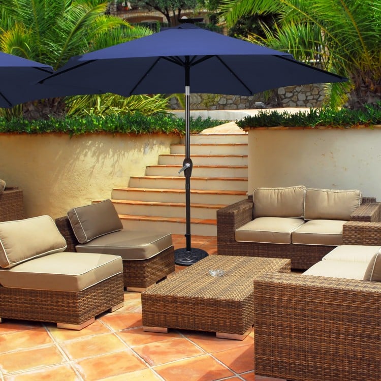 10 Feet Outdoor Patio Umbrella With Bright Solar LED Lights-Dark Blue