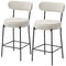 Set of 2 Barstools, Upholstered Corduroy Bar Stools with Backrest, Footrest for Kitchen Island, Dining Room, Cream White