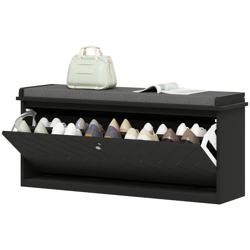 Shoe Storage with Seat, Upholstered Hallway Bench, Shoe Bench with Flip Drawer, Adjustable Shelf for 8-10 Pairs of Shoes