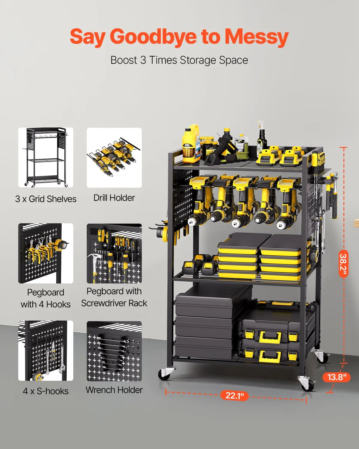 VEVOR 4-tier Tool Organizer Cart on Wheels 150 lbs Garage Cart for Workshop