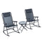 3pc Patio Rocking Chair Set, Folding Outdoor Rocking Chairs and Table Bistro Set w/ Breathable Mesh Seat & Backrest, Headrest for Park, Backyard, Garden, Grey