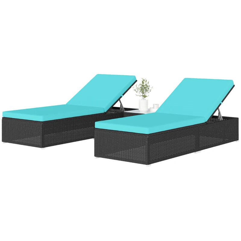 3pc Rattan Lounge Chair Set with Side Table Outdoor Patio Synthetic Rattan Wicker Sun Bed Set with Cushion