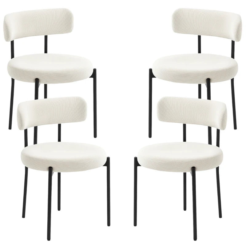 4 Pieces Kitchen Chairs, Modern Dining Chairs w/ Corduroy Upholstery and Steel Legs for Living Room, Beige