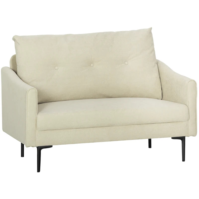 2 Seater Sofa, Small Modern Couch with High-Resilience Foam, Thicken Padding, Button Tufted, Cream White