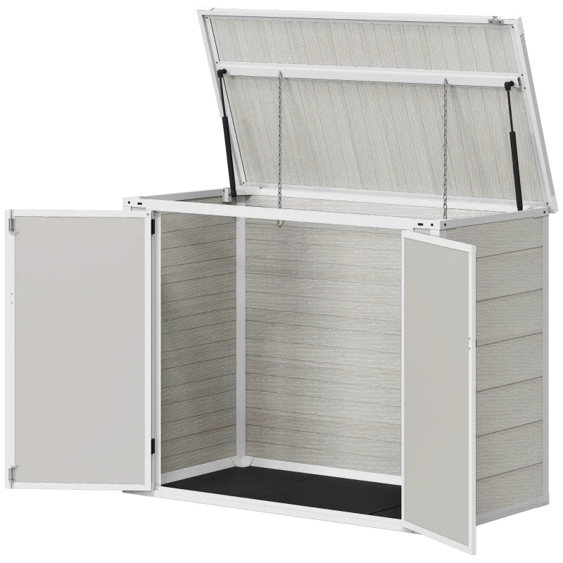 41 Cu. Ft. Outdoor Storage Shed, Outdoor Horizontal Trash Can Storage with Chain Lid, Lockable Storage Box, Light Grey
