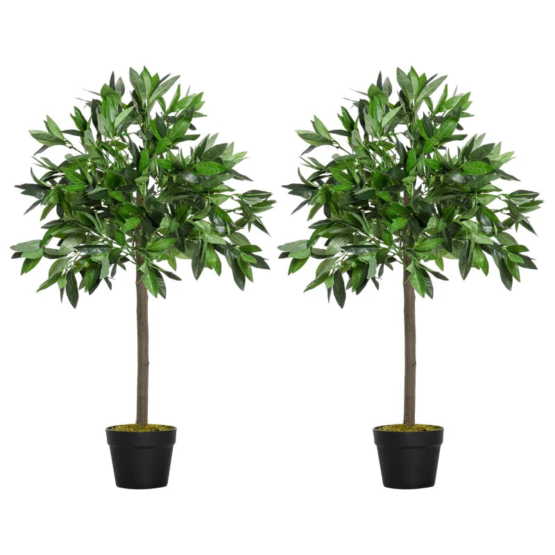 3FT Artificial Laurel Tree Set of 2, Lifelike Fake Plant with 564 Leaves, Potted Fake Plant for Home Office Decor, Green