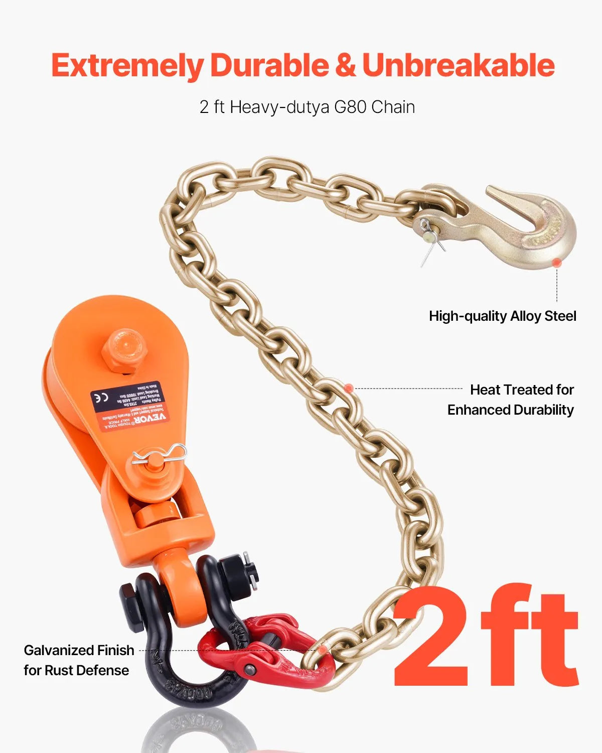 VEVOR 2 Ton 3" Snatch Block Chain Flatbed Tow Truck Rollback Car Carrier Cable
