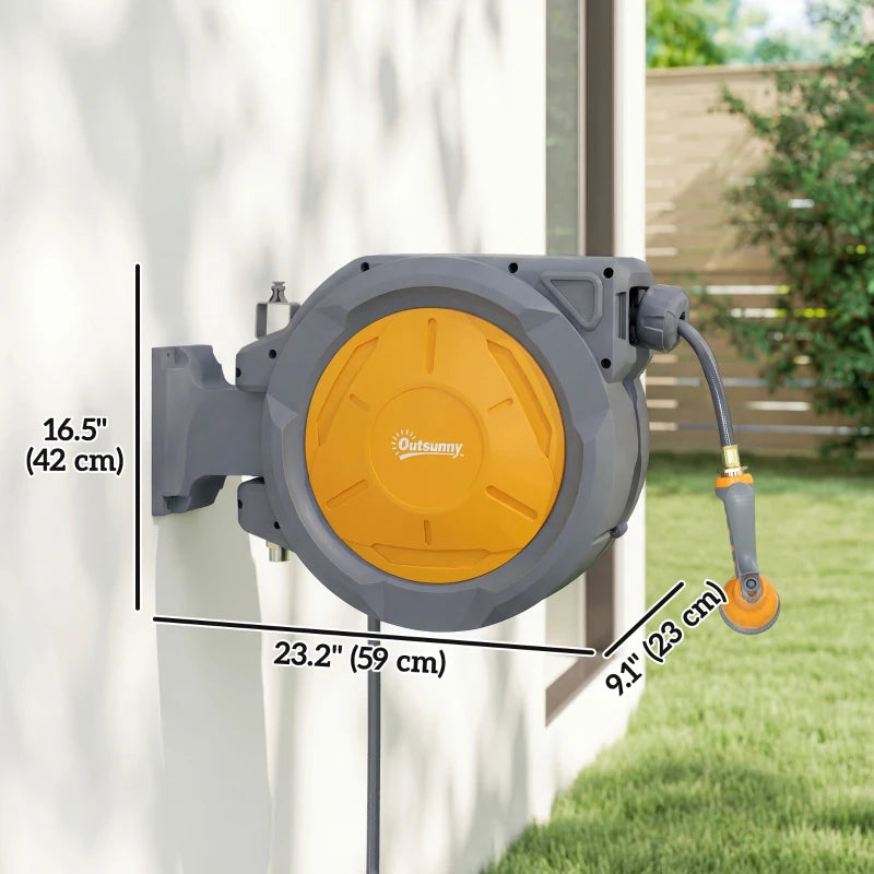 1/2 in x 100ft Wall Mounted Garden Hose Reel, Retractable Water Hose Reel with Auto Rewind, Any Length Lock, Orange