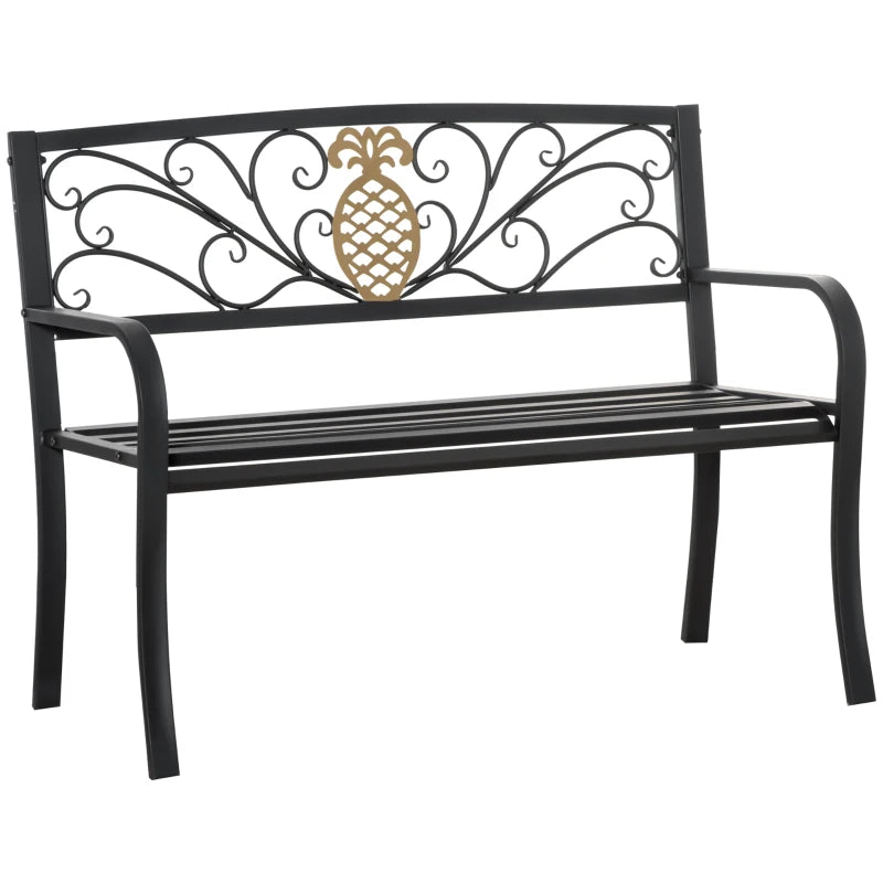 2 Seater Garden Bench 45" x 21.75" x 35.5" Steel Frame Loveseat for Yard, Lawn, Porch, Patio, Black and Gold