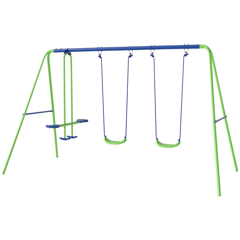 3 in 1 Metal Swing Set with Double Swings, Glider for Backyard, Outdoor, Playgroundt, Green
