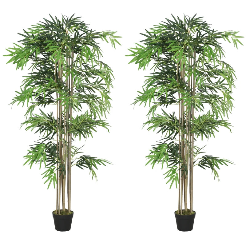 6FT Artificial Bamboo Tree Set of 2, Fake Plant with 1530 Leaves, Greenery Plant in Nursery Pot for Indoor, Green