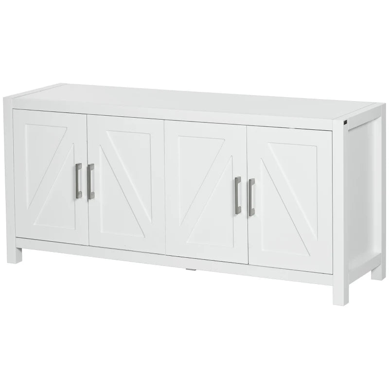 Sideboard Cabinet Buffets Table with Barn Style Doors TV Cabinet Stand for TVs up to 65" with 4 Cable Holes White