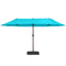 15' Outdoor Patio Umbrella with Twin Canopy Sunshade Steel Table Umbrella w/ Lift Crank, Cross base, Sandbag, Light Blue