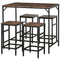 5 Pieces Industrial Rectangular Bar Table Set, Dining Table Set Breakfast Table with 4 Stools for Dining Room, Kitchen, Dinette, Rustic Brown