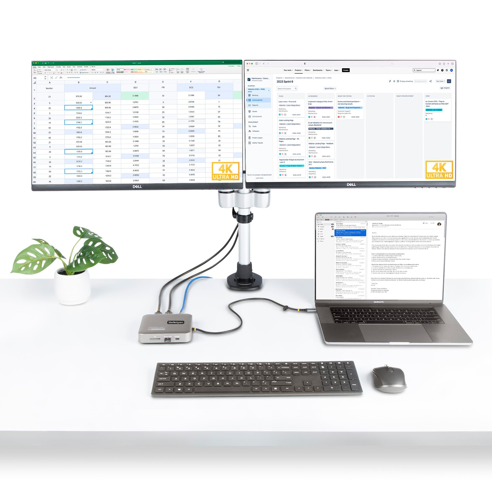 USB C Docking Station, Dual 4K 60Hz HDMI compatible with MacBook Pro (M1/M2/M3/M4) and Windows, USB-A/USB-C 10Gbps Hub, 100W Power Delivery, GbE, SD, 22in/56cm Cable 