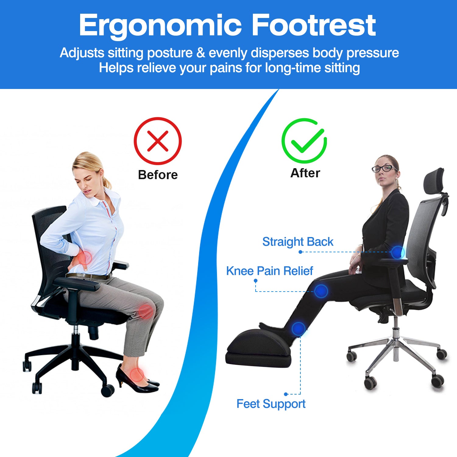 Under Desk Office Footrest Memory Foam Ergonomic Footrest Washable Foot Rest with 2 Adjustable Heights for Home Office