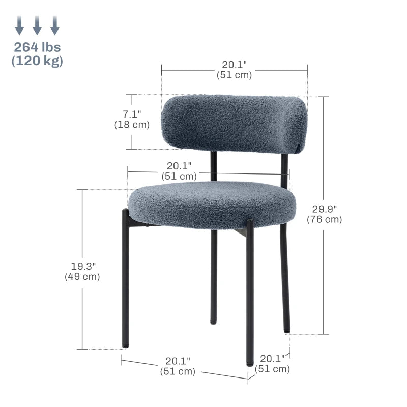 4 Pieces Kitchen Chairs, Modern Dining Chairs w/ Berber Fleece Upholstery and Steel Legs for Living Room, Grey