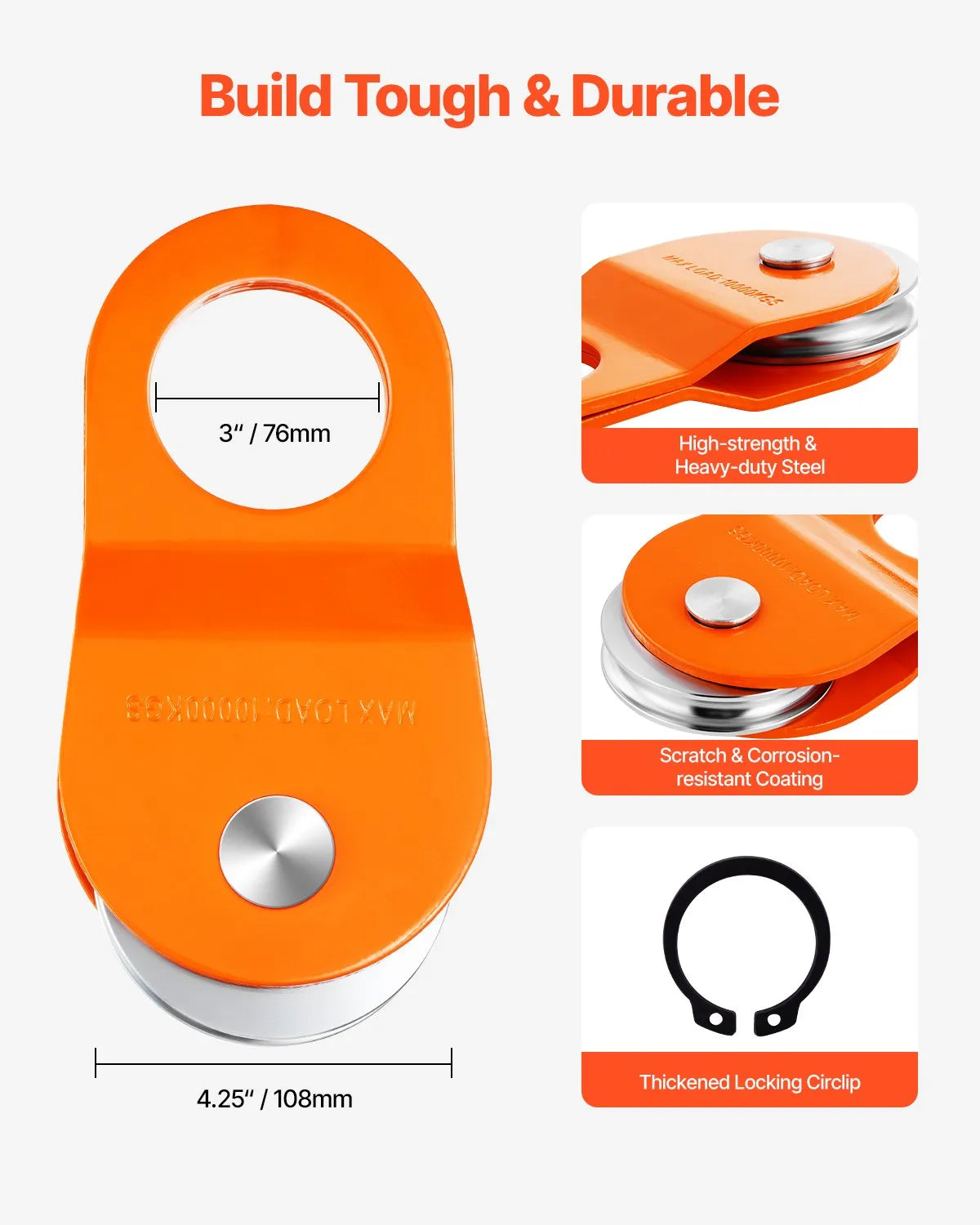 VEVOR 10 Ton Recovery Winch Snatch Block 22,000 lbs Capacity Off Road ATV UTV