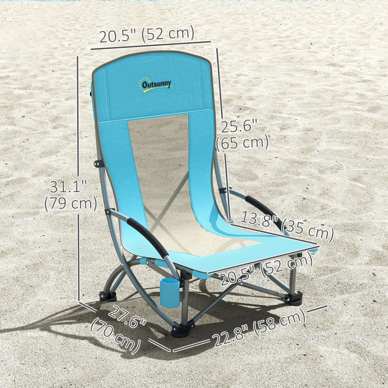Set of 2 Folding Beach Chairs with Mesh Back, Carry Bag and Cup Holder for Outdoor Camping Lawn, 27.6" x 22.8" x 31.1"