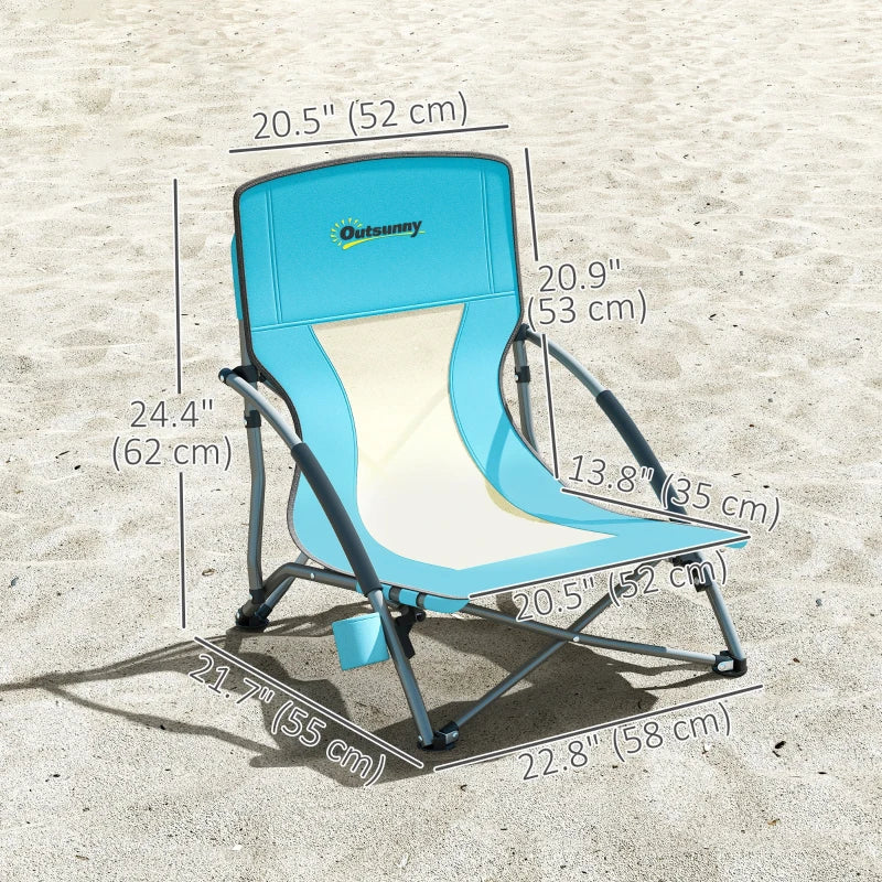 Set of 2 Folding Beach Chairs with Mesh Back, Carry Bag and Cup Holder for Outdoor Camping Lawn, 22.8" x 21.7" x 24.4"
