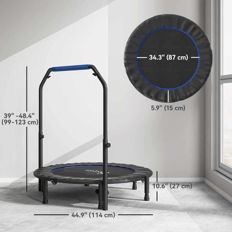 Soozier 45" Foldable Mini Fitness Trampoline, with Adjustable Foam Handle, Blue