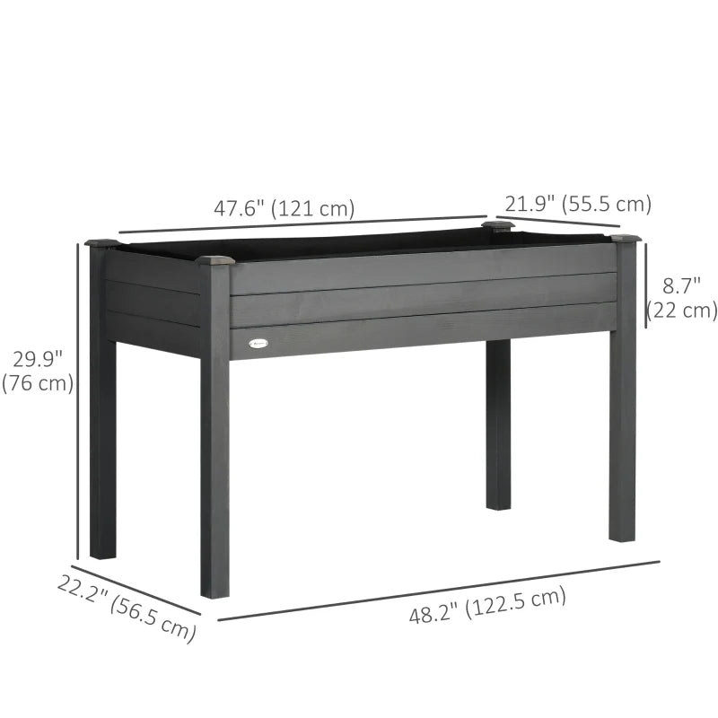48" x 22" x 30" Wooden Patio Raised Garden Bed Planter, Elevated Planter Box with Legs, Outdoor Flower Stand with Inner Bag, Dark Grey