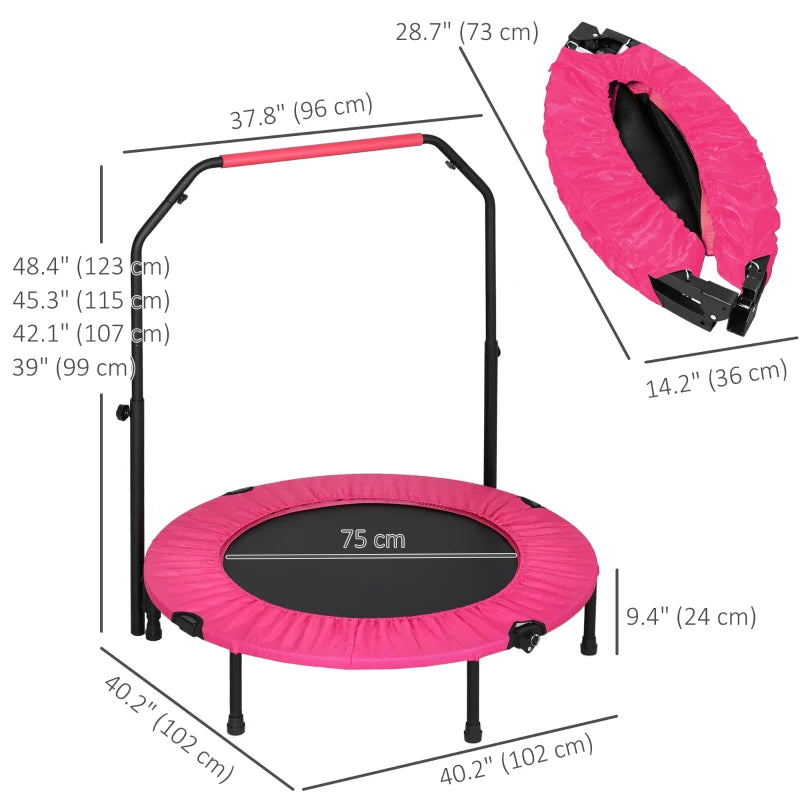 Soozier 40" Foldable Mini Fitness Trampoline, with Adjustable Foam Handle, Pink