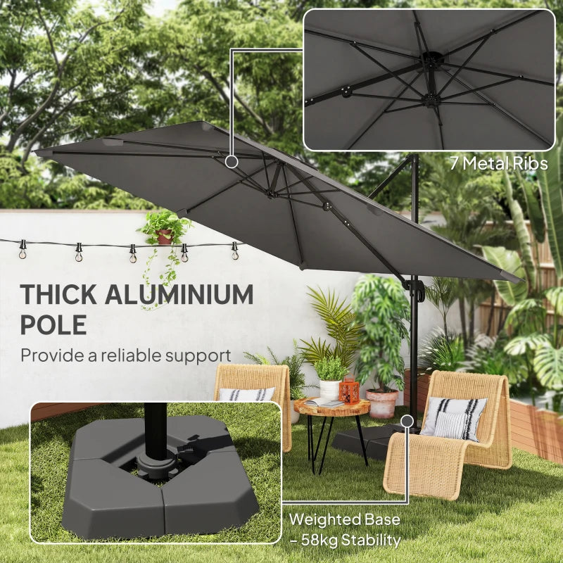 10 FT Patio Umbrella with Base, Outdoor Offset Cantilever Umbrella with Crank Handle and Tilt, 360° Rotation