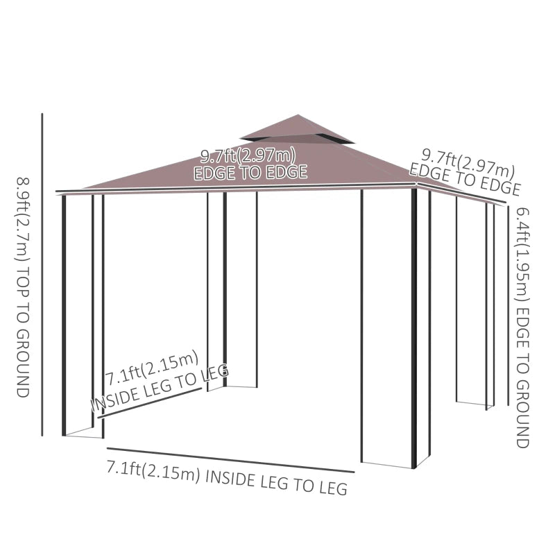 10'x10' Garden Gazebo Patio Canopy Portable Party Event Backyard w/ Mosquito Netting Coffee