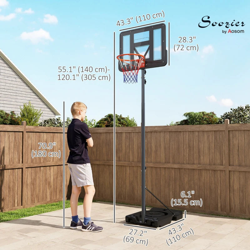 Soozier Basketball Hoop Outdoor, 4.6-10ft Portable Basketball Goal with Wheels and 43" Backboard, for Teenagers Youth Adults