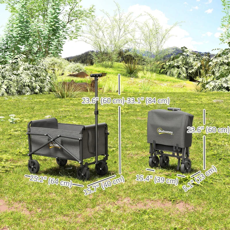 Small Collapsible Folding Garden Cart, Heavy Duty Lawn Wagon with Universal Wheels and Adjustable Handle, Grey