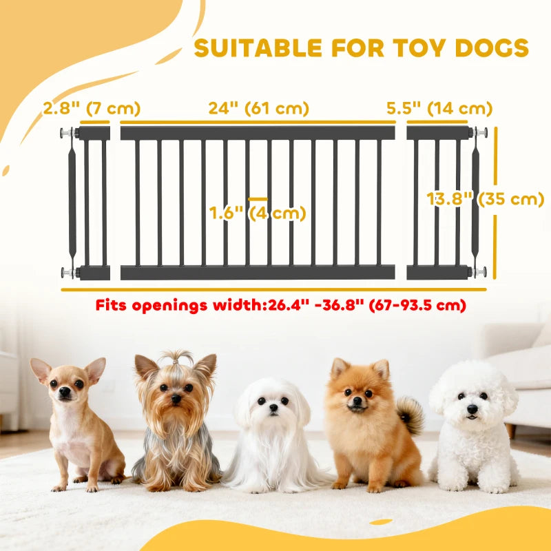 26"-37" Dog Gate, Adjustable Pet Gate, Fits 14" Tall with 2 Extension, Pressure Mount Kit for Stairs and Doorways, Black