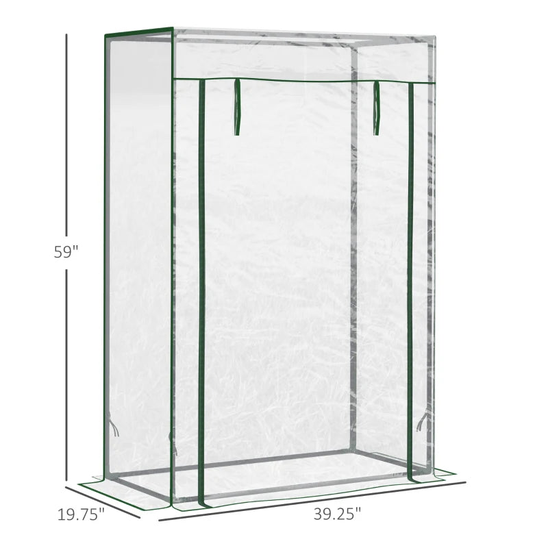 40"L x 20"W x 59"H Walk-in Garden Greenhouse with Steel Frame Outdoor Hot House Tomato Plant Warm House w/ Roll up Door, Plastic Cover, Clear