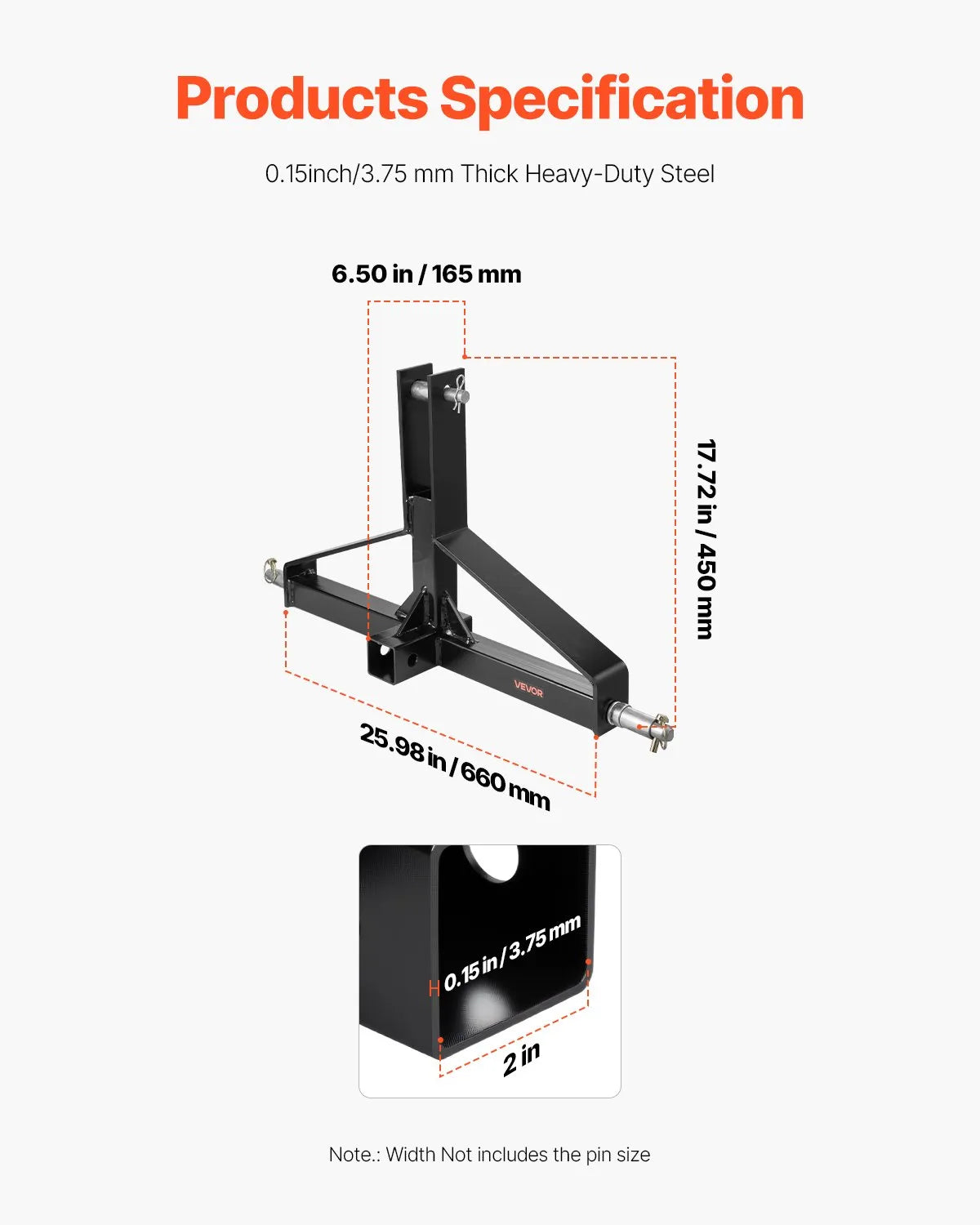 VEVOR 3 Point 2" Receiver Trailer Hitch Category 1 Tractor Quick Hitch Drawbar